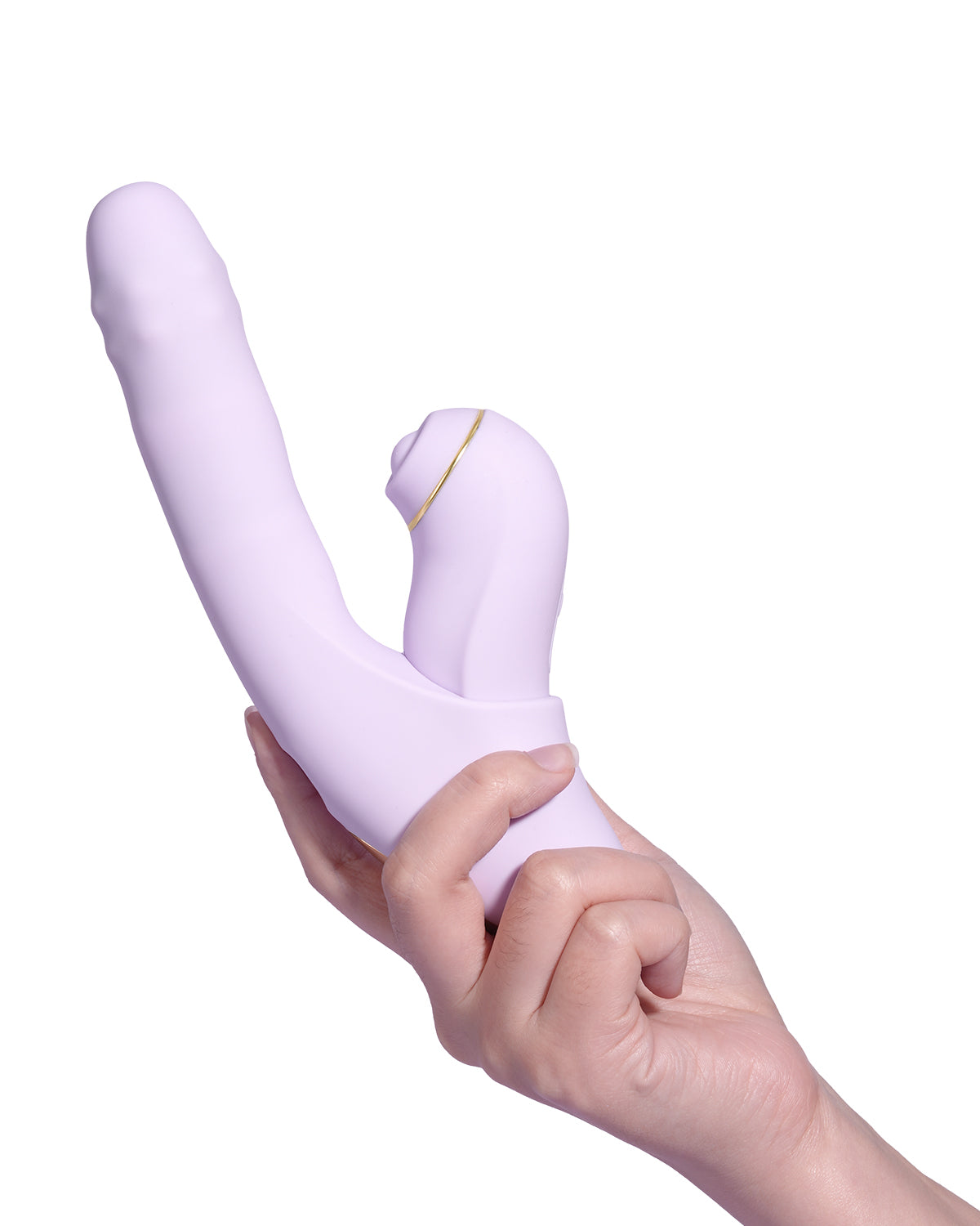 Ręka trzymająca fioletowy vibrator pokazująca rozmiar i ergonomię urządzenia