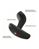 Schemat produktu z polskimi opisami: zakrzywiony kształt, silikon przyjazny ciału, ergonomiczny design