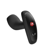 Czarny silikonowy masażer prostaty Fun Factory z czerwonym przyciskiem i teksturowaną podstawą z dwoma silnikami