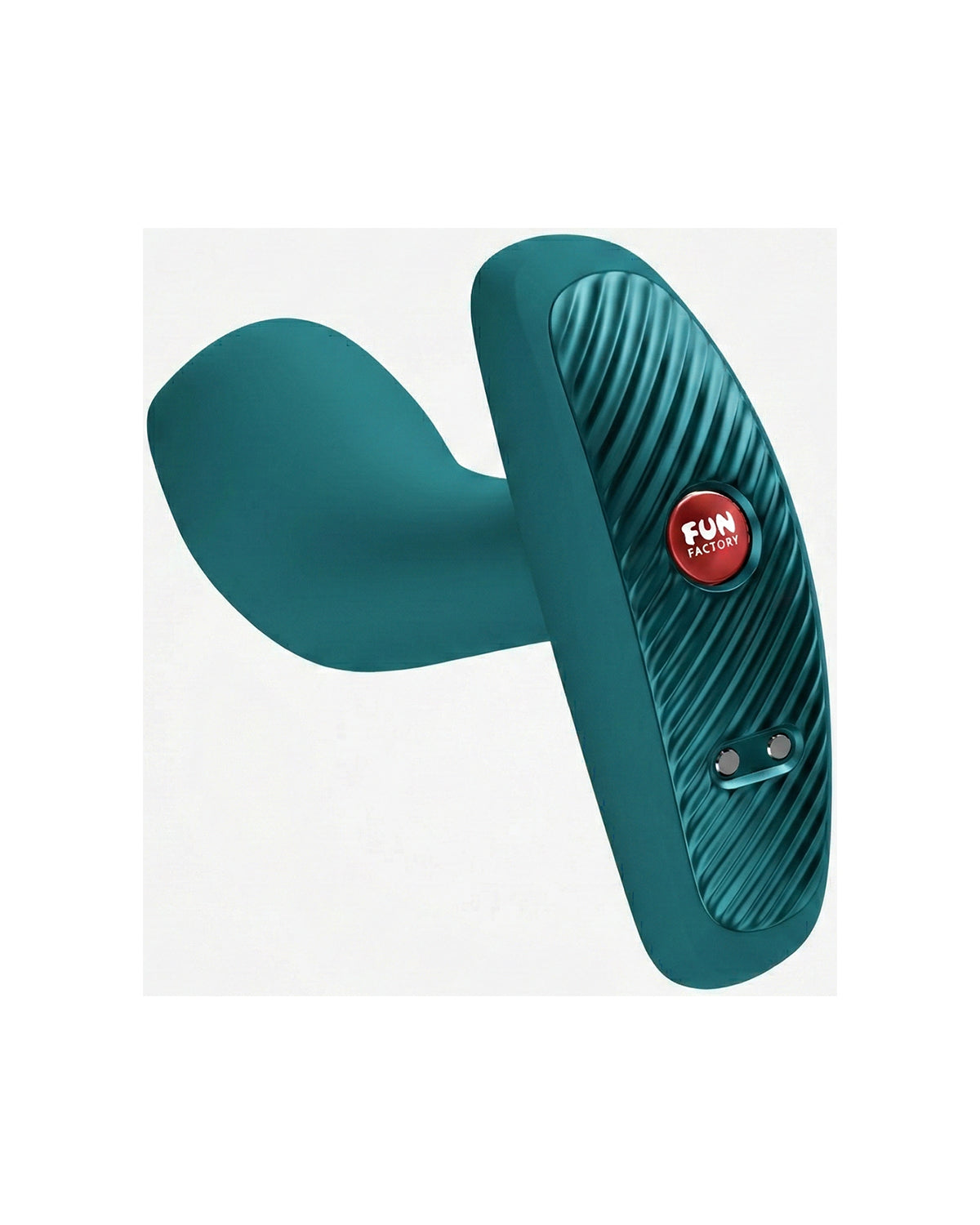 Turkusowy masażer intymny Fun Factory z teksturowaną powierzchnią i czerwonym przyciskiem sterowania
