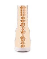 Przekrój wkładu Fleshlight z teksturą Sweetness Angel Youngs, pokazujący wewnętrzne wypustki i prążki.