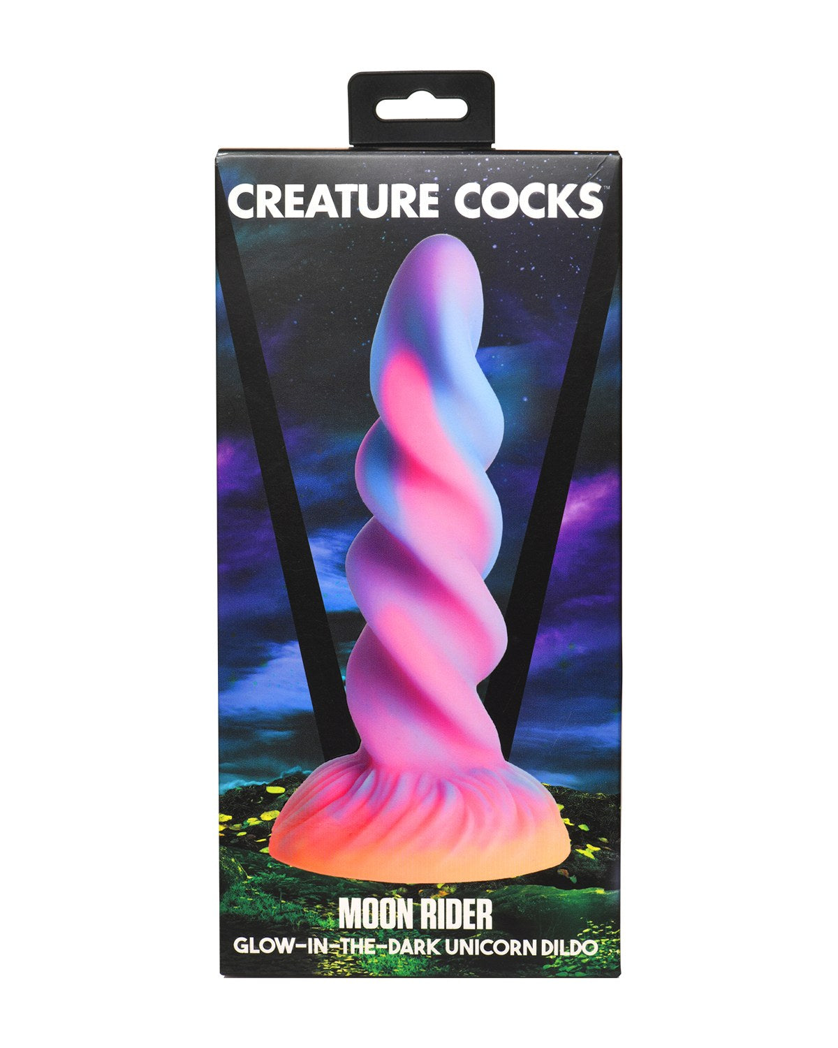 XR Brands Moon Rider silikonowe dildo jednorożca świecące w ciemności