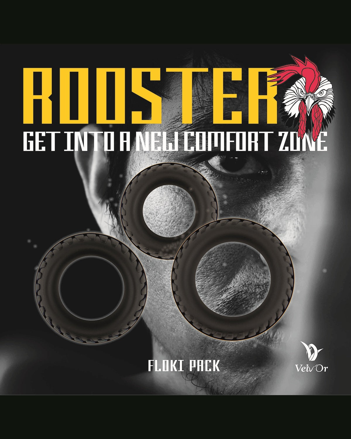 Zestaw ringów erekcyjnych Rooster Floki Pack Set of Sturdy Looking Cock Rings - czarne