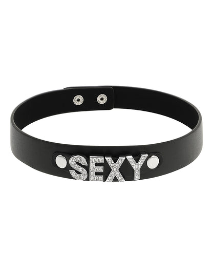 Coquette Chic Hand Crafted Choker Vegan Leather Sexy ręcznie wykonany choker z wegańskiej skóry z napisem SEXY