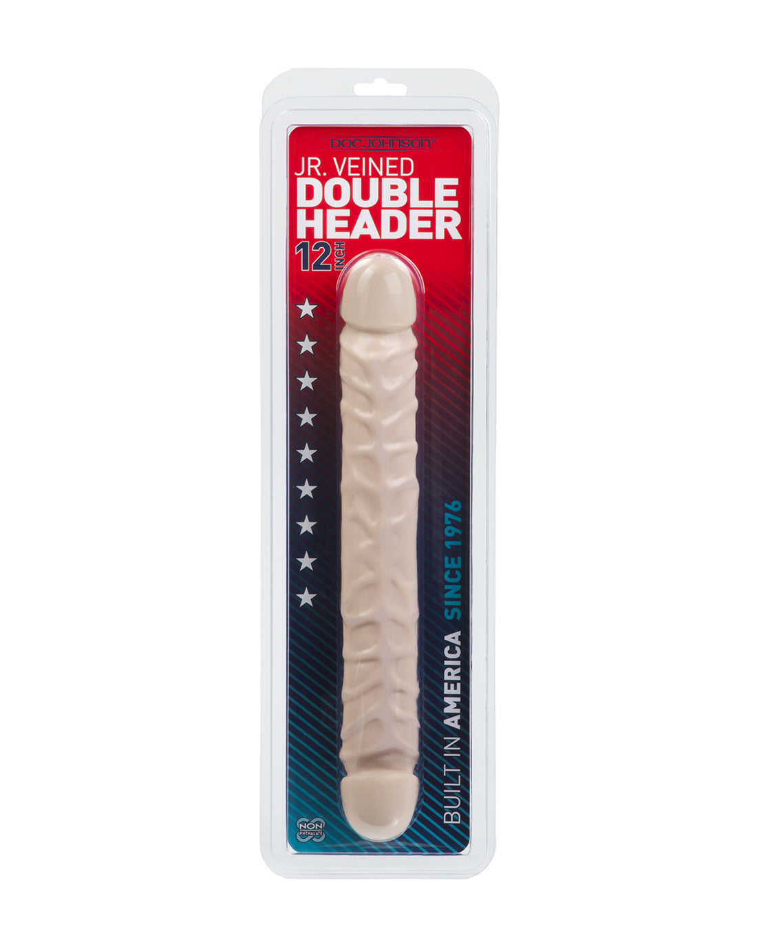 Doc Johnson Jr. Veined Double Header dwustronne dildo beżowe 30 cm