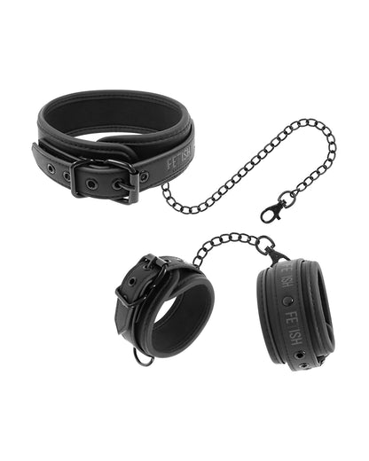 Fetish Submissive Collar and Wrist Cuffs Vegan Leather obroża erotyczna i kajdanki z wegańskiej skóry