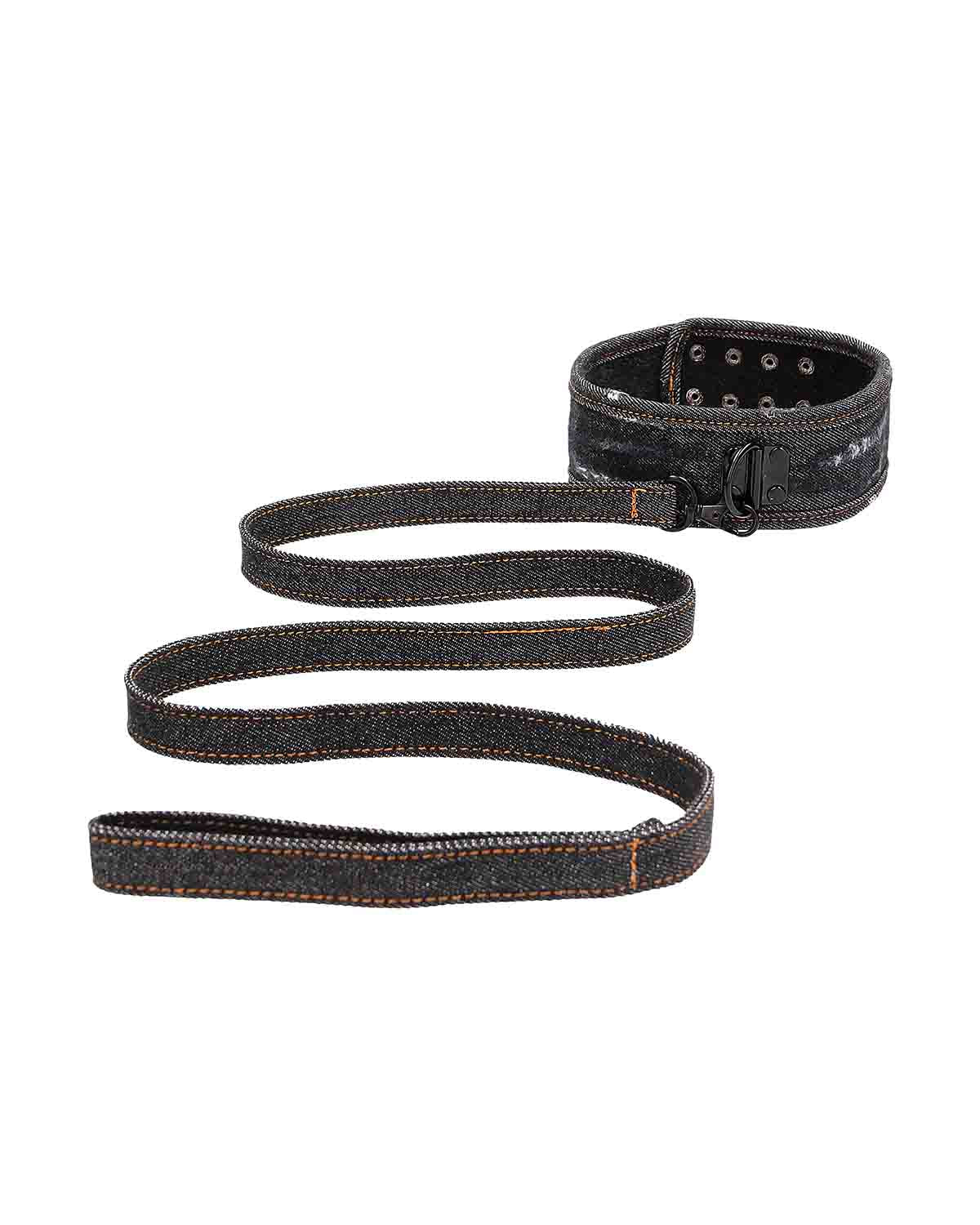 Ouch! Denim Collar with Leash dżinsowa obroża ze smyczą czarna
