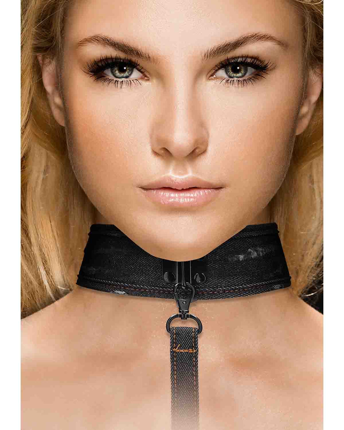 Ouch! Denim Collar with Leash dżinsowa obroża ze smyczą czarna