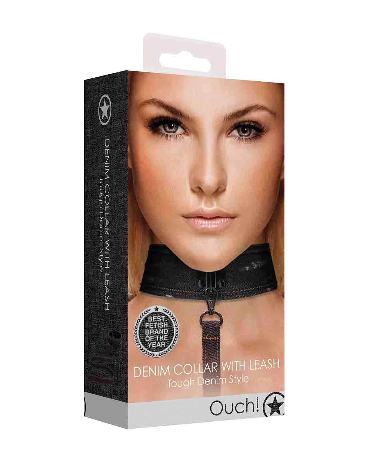 Ouch! Denim Collar with Leash dżinsowa obroża ze smyczą czarna