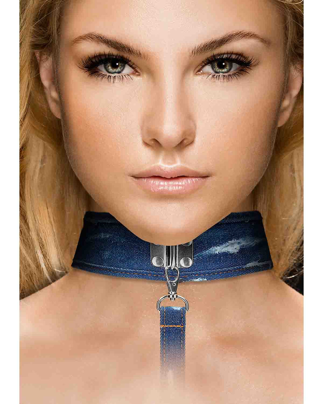 Ouch! Denim Collar with Leash dżinsowa obroża ze smyczą niebieska