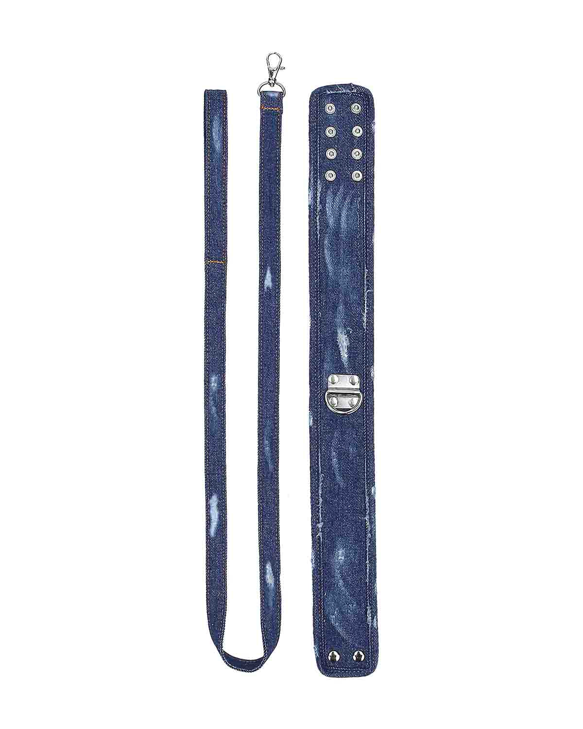 Ouch! Denim Collar with Leash dżinsowa obroża ze smyczą niebieska