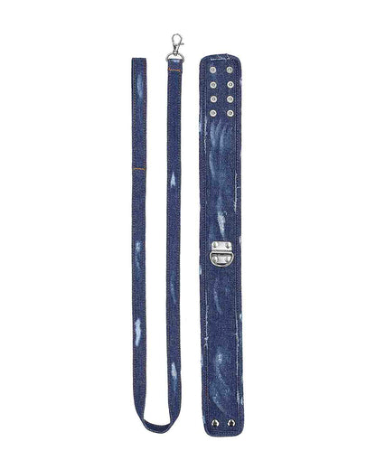 Ouch! Denim Collar with Leash dżinsowa obroża ze smyczą niebieska