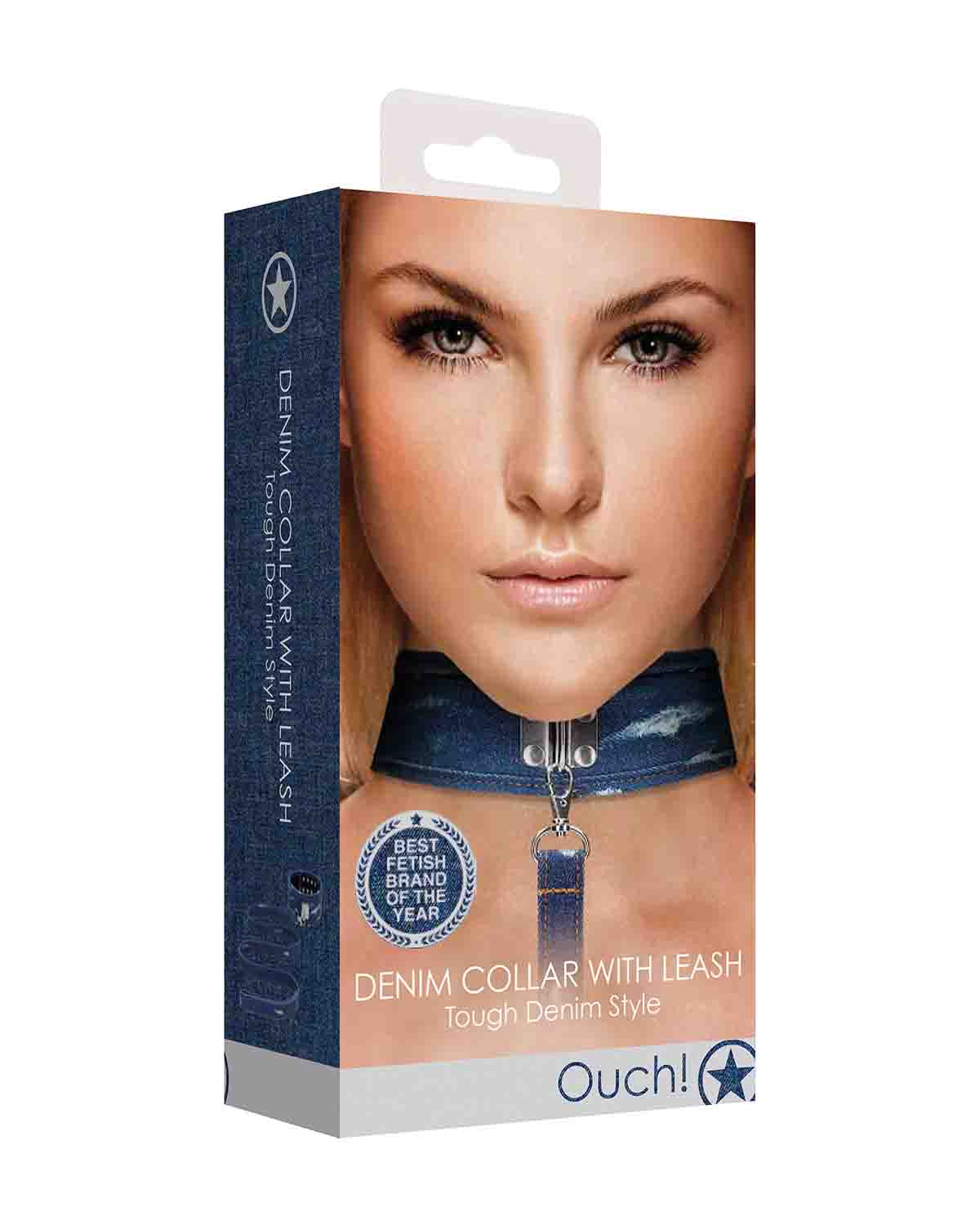 Ouch! Denim Collar with Leash dżinsowa obroża ze smyczą niebieska