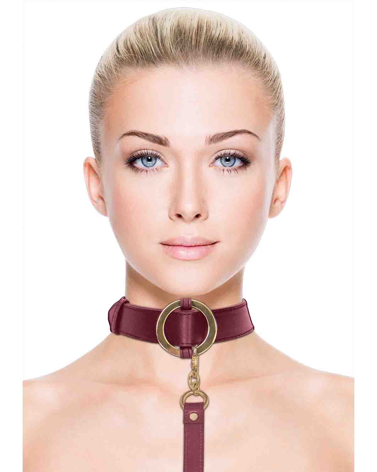 Ouch! Halo Collar with Leash obroża erotyczna ze smyczą bordowa