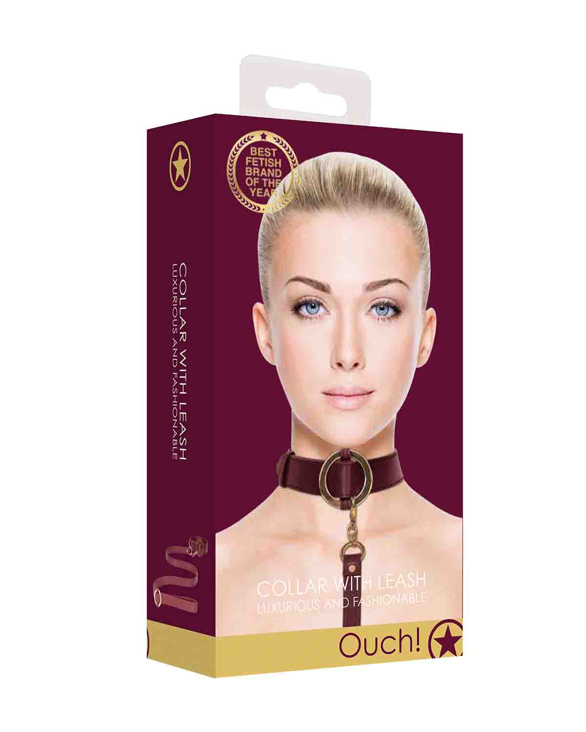Ouch! Halo Collar with Leash obroża erotyczna ze smyczą bordowa
