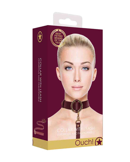 Ouch! Halo Collar with Leash obroża erotyczna ze smyczą bordowa