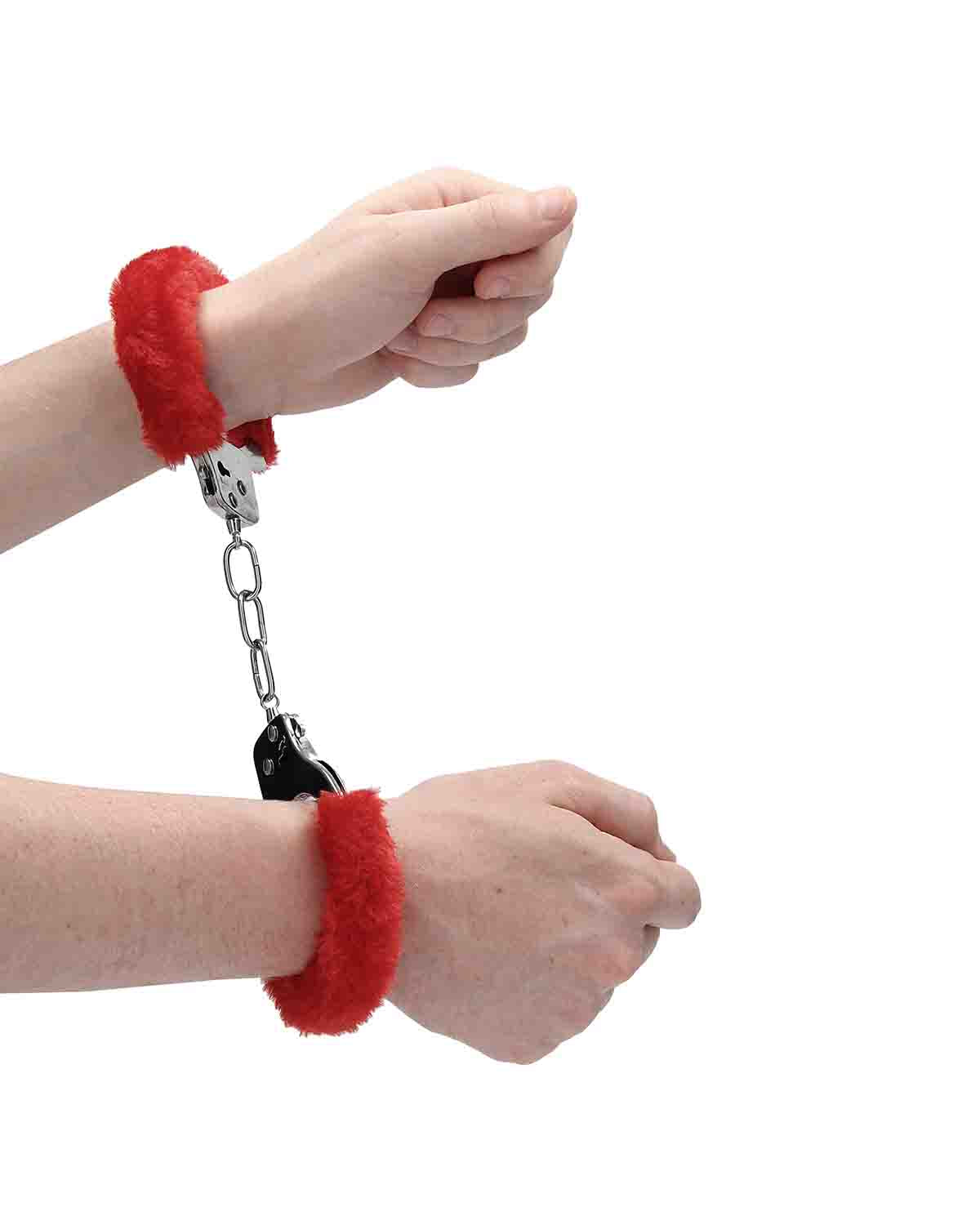 Ouch! Handcuffs Furry kajdanki z futerkiem na ręce czerwone