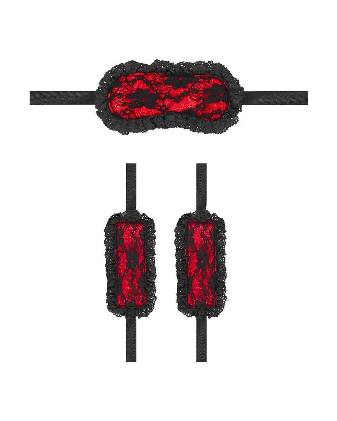 Ouch! Introductory Bondage Kit opaska na oczy i kajdanki czerwone
