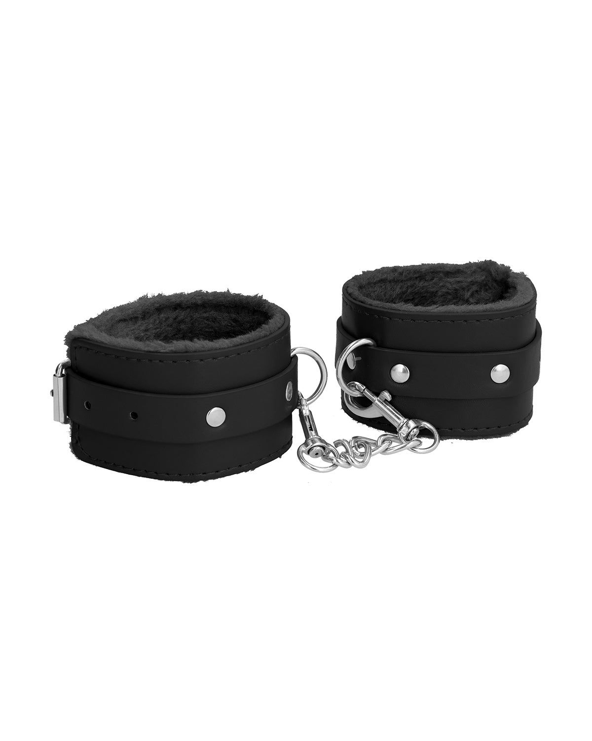 Ouch! Plush Leather Ankle Cuffs skórzane kajdanki na nogi z futerkiem czarne