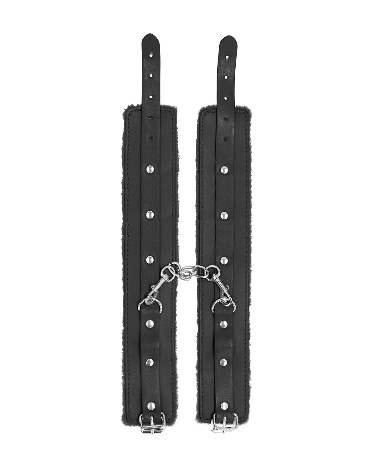 Ouch! Plush Leather Ankle Cuffs skórzane kajdanki na nogi z futerkiem czarne