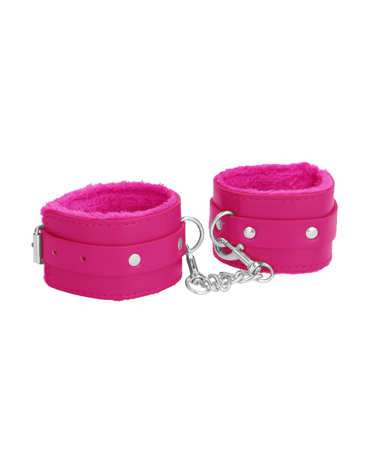 Ouch! Plush Leather Wrist Cuffs skórzane kajdanki na ręce z futerkiem różowe