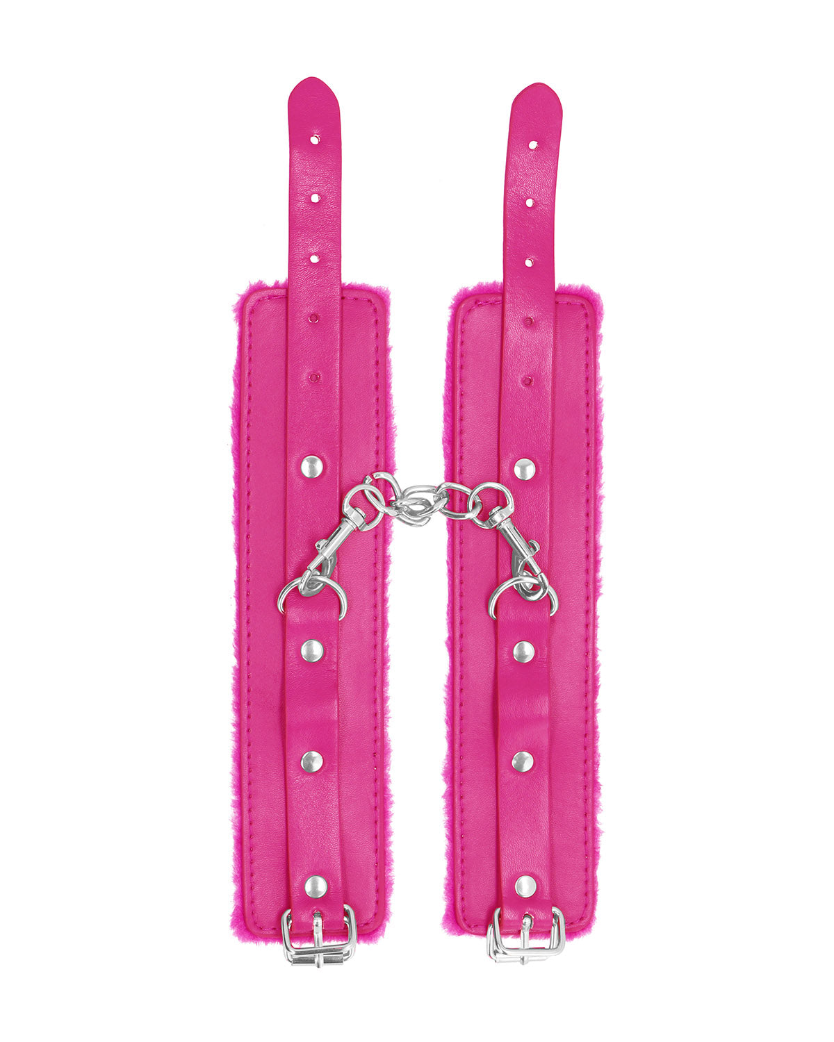Ouch! Plush Leather Wrist Cuffs skórzane kajdanki na ręce z futerkiem różowe