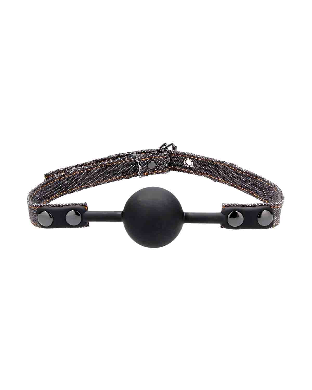 Ouch! Silicone Ball Gag with Denim Straps silikonowy knebel erotyczny z dżinsowym paskiem czarny