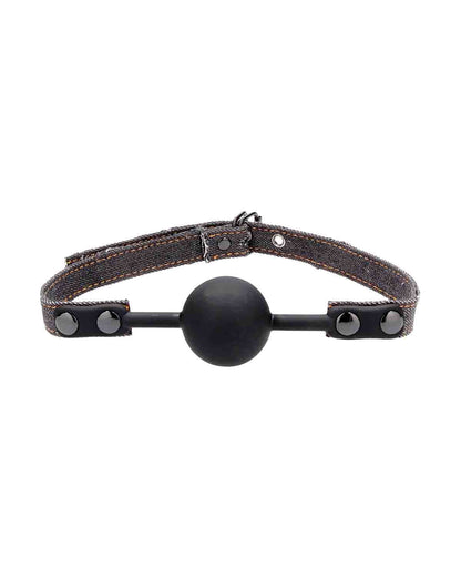 Ouch! Silicone Ball Gag with Denim Straps silikonowy knebel erotyczny z dżinsowym paskiem czarny