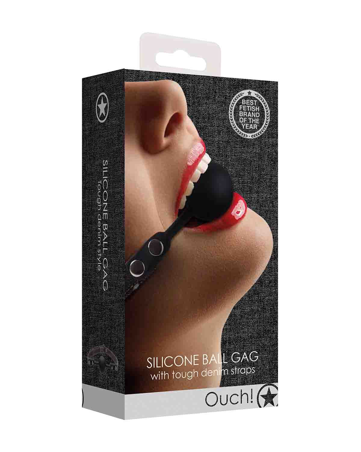 Ouch! Silicone Ball Gag with Denim Straps silikonowy knebel erotyczny z dżinsowym paskiem czarny