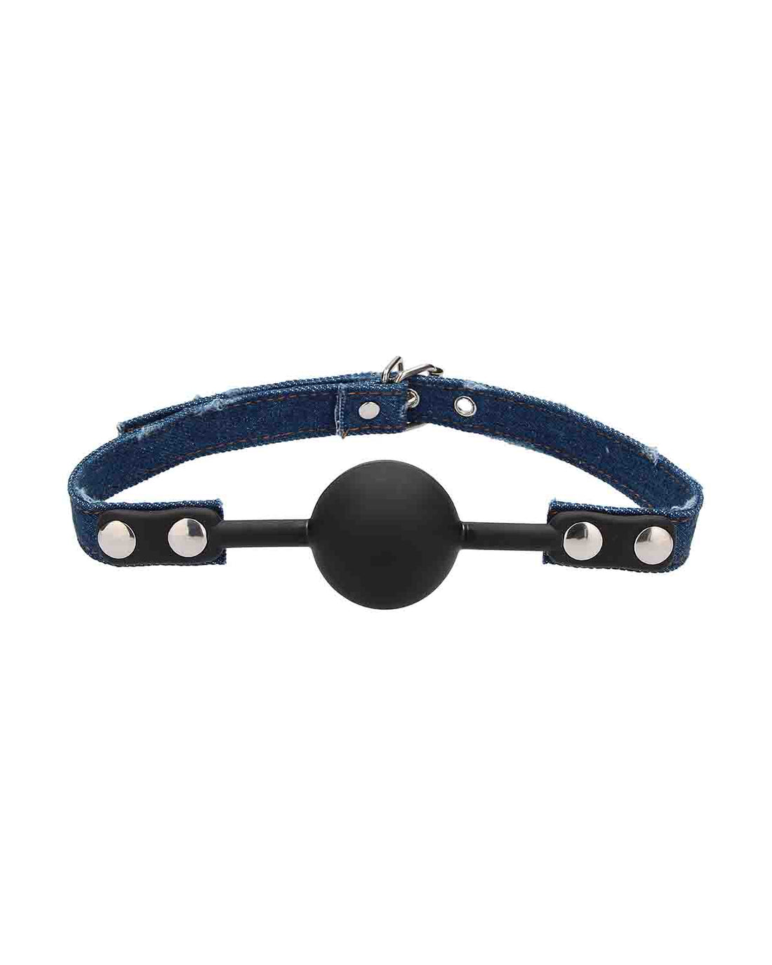 Ouch! Silicone Ball Gag with Denim Straps silikonowy knebel erotyczny z dżinsowym paskiem niebieski