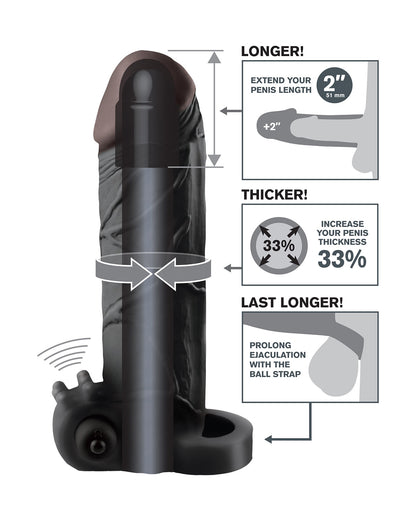 Pipedream X-tension Vibrating 2&quot; Extension przedłużka na penisa z ringiem na jądra i wibracjami +5,1 cm czarna