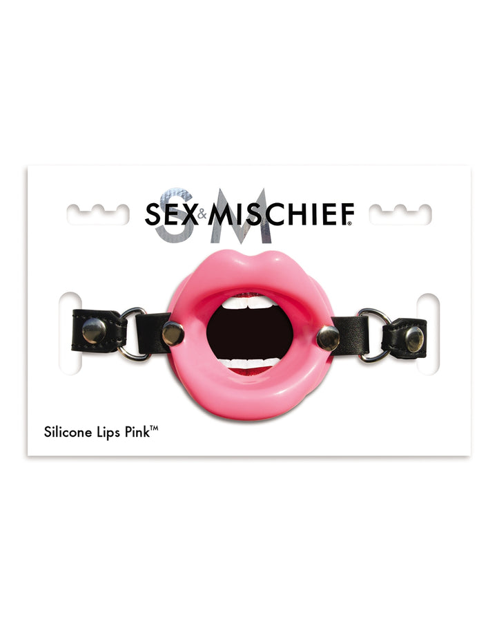 Sex & Mischief Silicone Lips silikonowy knebel z otworem w kształcie ust różowy