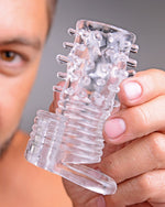 Wibrująca nakładka na penisa transparentna XR Brands Vibrating Textured Erection Sleeve
