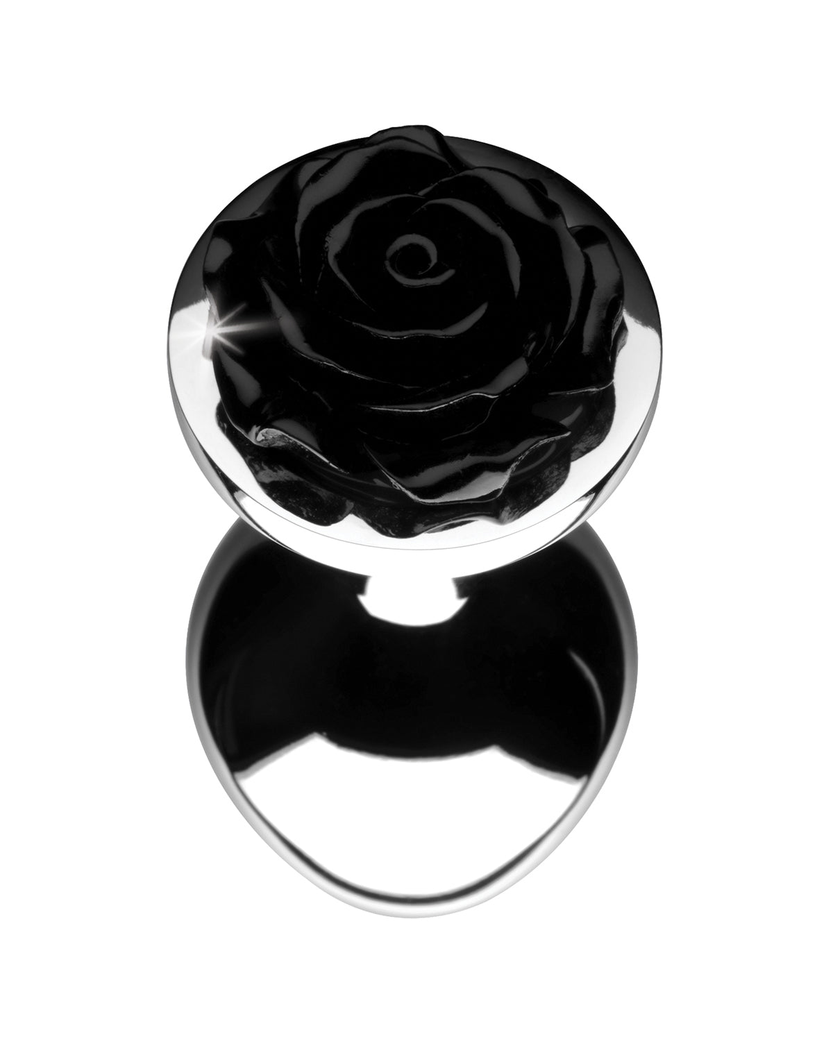 XR Brands Rose Butt Plug aluminiowy korek analny z motywem róży srebrny rozmiar M