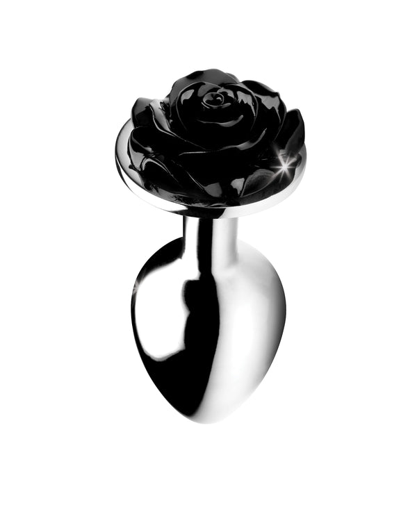 XR Brands Rose Butt Plug aluminiowy korek analny z motywem róży srebrny rozmiar S
