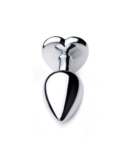 XR Brands Rose Butt Plug aluminiowy korek analny z motywem serca srebrny rozmiar S