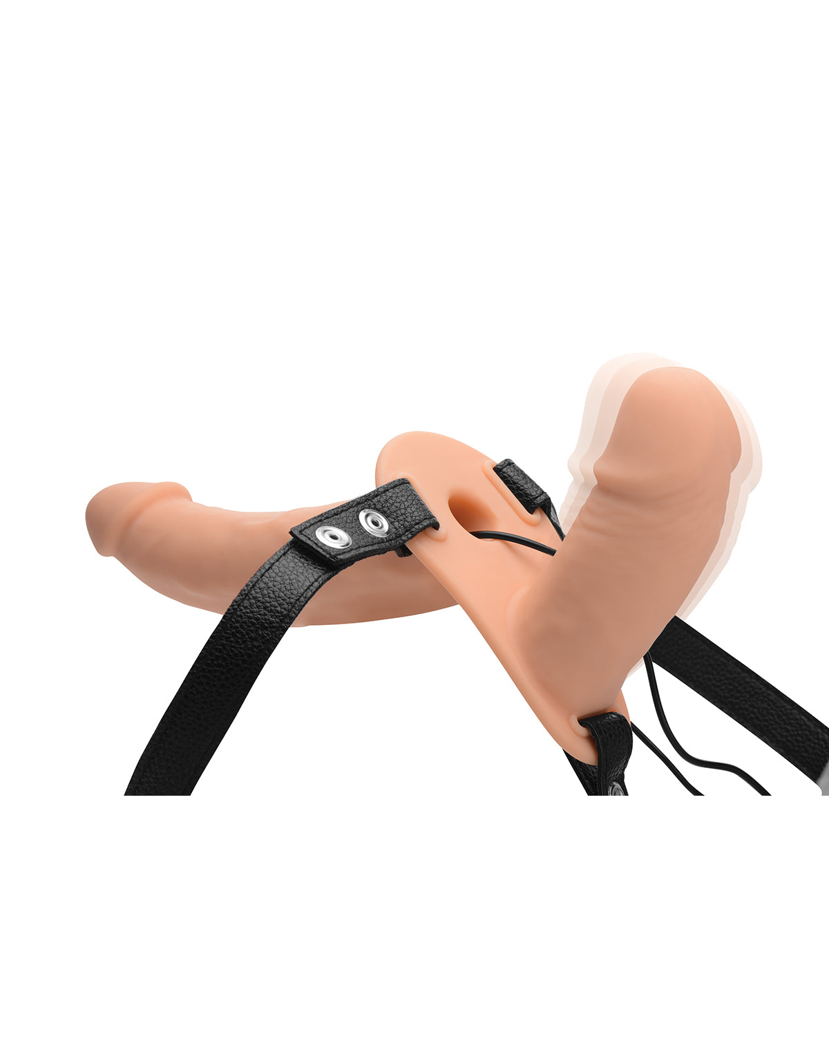 XR Brands Supreme Pleasure Vibrating Double Ended Dildo dwustronny strap-on z wibracjami beżowy