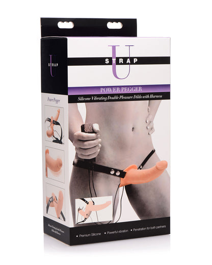 XR Brands Supreme Pleasure Vibrating Double Ended Dildo dwustronny strap-on z wibracjami beżowy